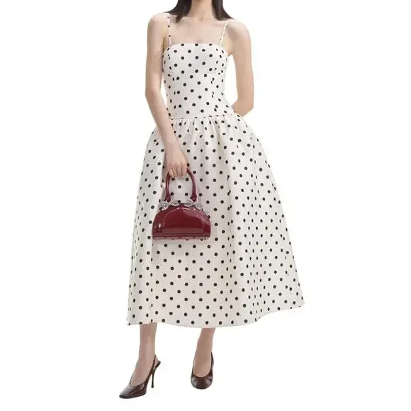 Self-Portrait | Dresses | Selfportrait Polka Dot Taffeta Midi Dress In Cream  Size 4 | Poshmark